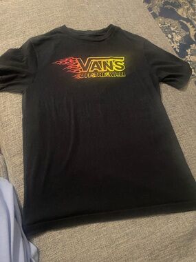 Vans Black Tee with Red-to-Yellow Flame Logo